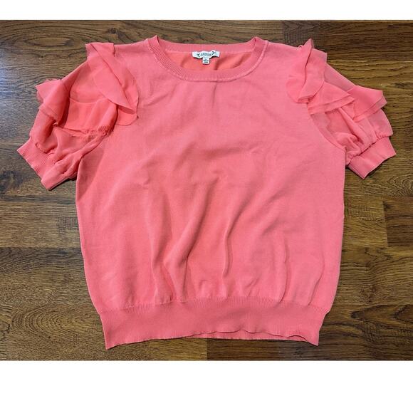 Nanette Lepore Women’s Ruffle Puff Short Sleeve Sweater Pink Size XL Romantic - Picture 1 of 8
